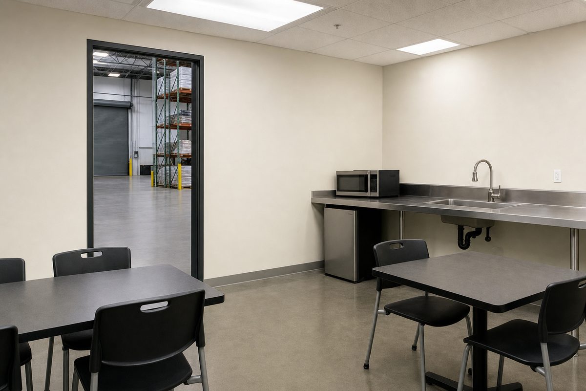 Employee break room cleaned as part of a nightly janitorial service in Tampa, Florida