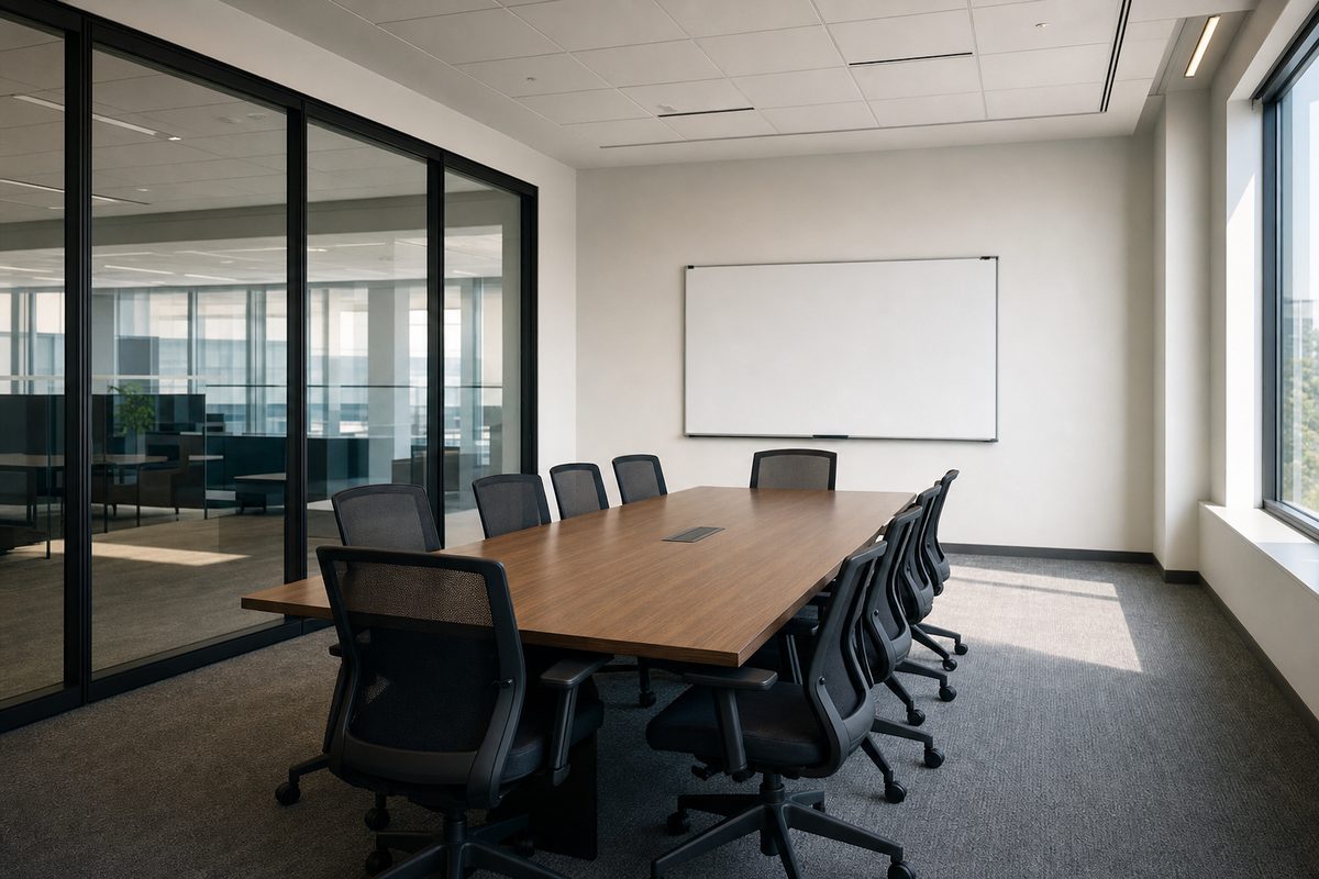 Conference room in a Tampa office building cleaned overnight by Collegiate Clean
