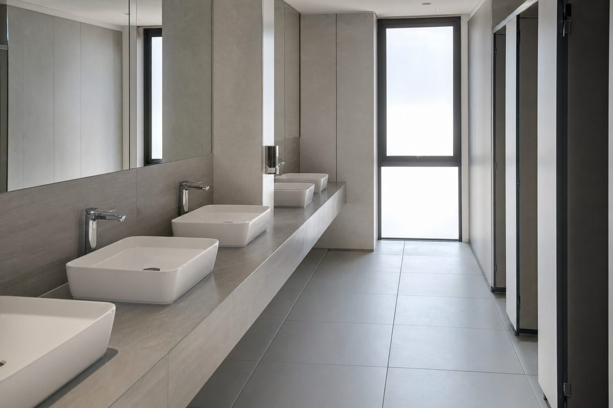 Commercial restroom in a Brandon, FL building cleaned nightly by Collegiate Clean